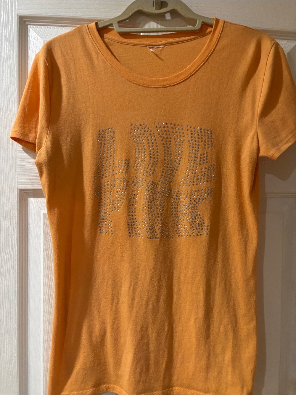 Victoria's Secret Orange Short Sleeve Tee with Silver Stud Logo